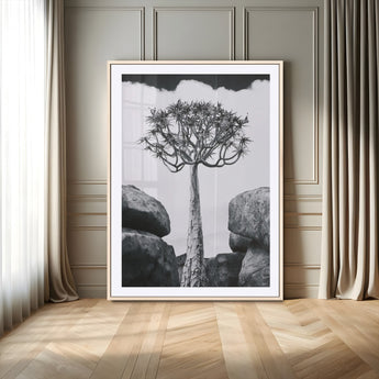 60628080-MGC-FP-24x36-Bold Tree Silhouette Wall Art Canvas Print, Framed Sculptural Tree Shape Art Picture Print, Desert Tree Perfect Modern Desert