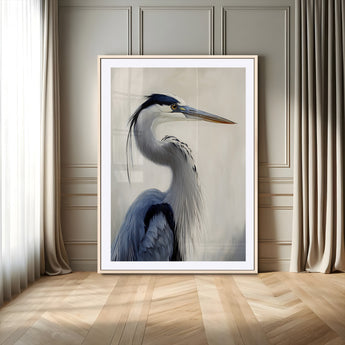79581184-MGC-FP-24x36-Blue Heron Wall Art Canvas Print, Framed Elegant Wildlife Art Picture Print, Minimalist Bird Theme Perfect Coastal Minimalist