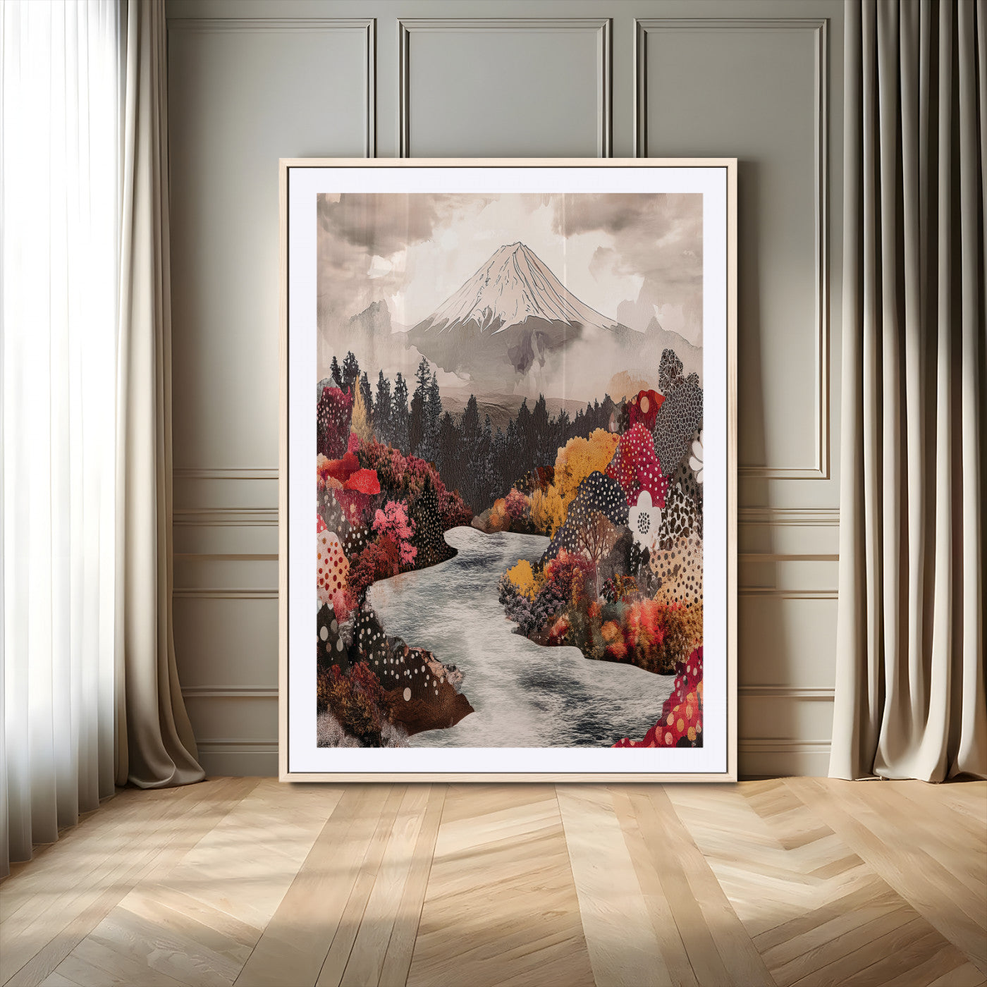 96777702-MGV-CV-24X36-Mountain Wall Art Wall Art Canvas Print, Framed Cottagecore Canvas Art Picture Print, Autumn River Scene Perfect Cottagecore Boho