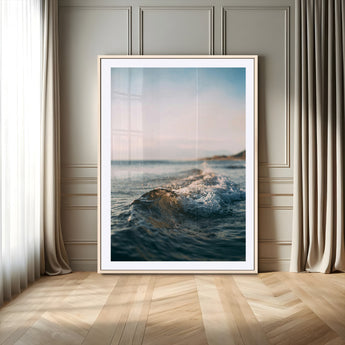 65283502-MGC-FP-24x36-Ocean Waves Wall Art Canvas Print, Framed Coastal Serenity Art Picture Print, Golden Hour Perfect Modern Coastal Decor Artwork