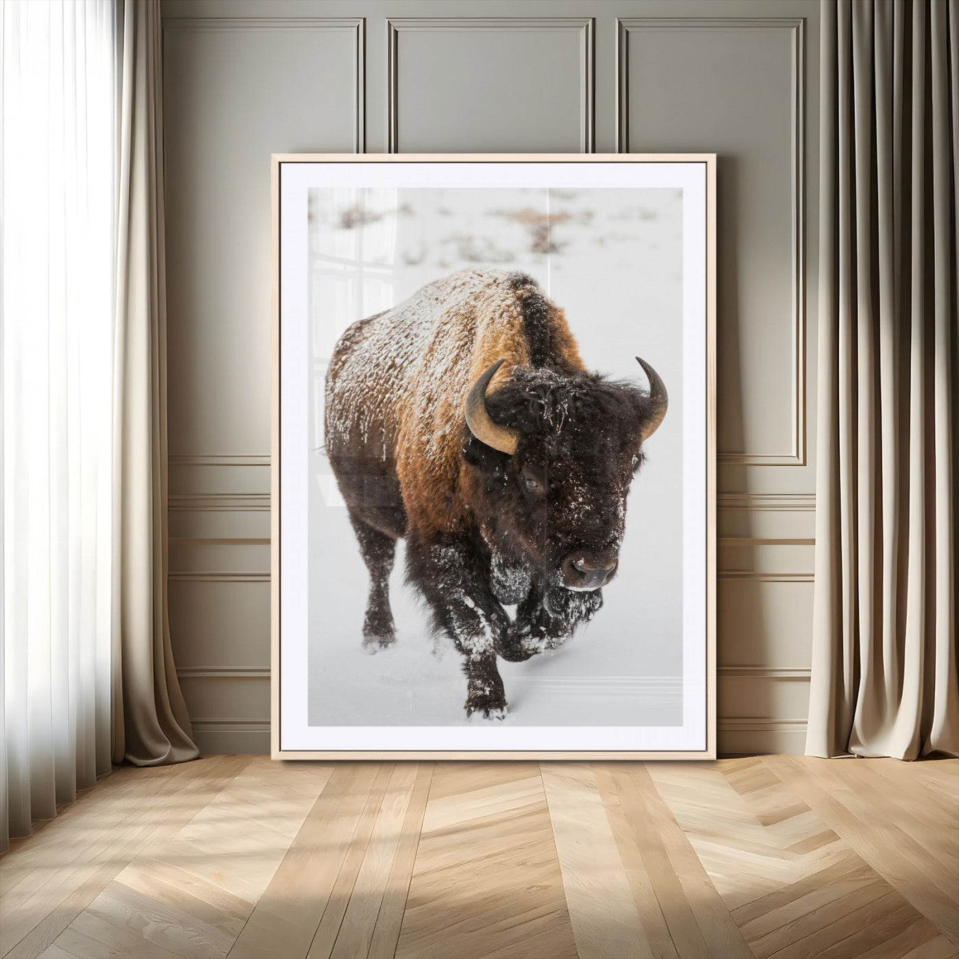 19448944-MGV-CV-24X36-Winter Wilderness Wall Art Canvas Print, Framed Brown Tones Art Picture Print, Nature Close-Up Perfect Rustic Lodge Decor Decor