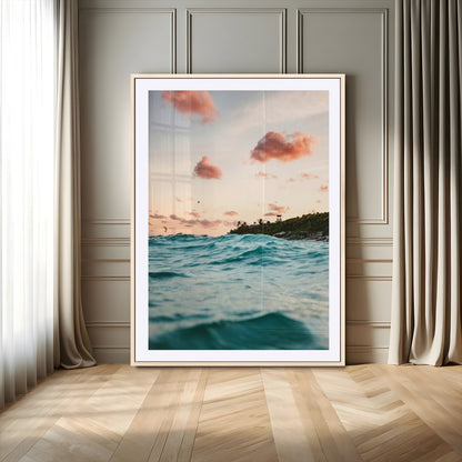 13960366-MGV-CV-24X36-Tropical Seascape Wall Art Canvas Print, Framed Sunset Ocean Art Picture Print, Coastal Aesthetic Perfect Coastal Bohemian Decor