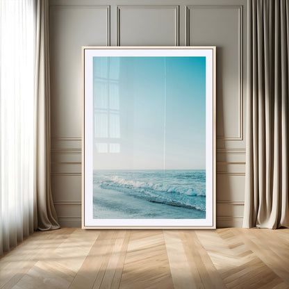 20189712-MGC-FP-24x36_Natural-Minimalist Ocean Wall Art Canvas Print, Framed Calm Seascape Art Picture Print, Soft Blue Tones Perfect Coastal Minimalist Decor