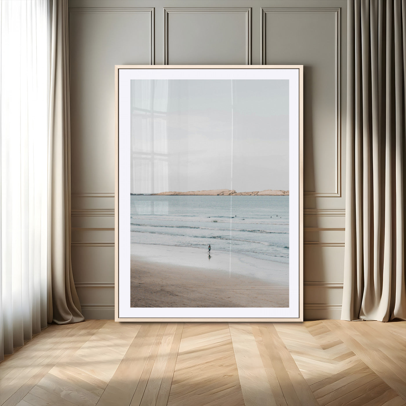 66350373-MGV-CV-24X36-Minimalist Beach Wall Art Canvas Print, Framed Soft Blue Tones Art Picture Print, Tranquil Ocean Perfect Coastal Minimalist Decor