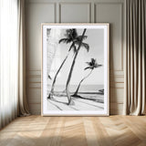 16582004-MGV-CV-24X36-Black and White Tropical Palm Trees Canvas Wall Art – Minimalist Coastal Photography, Large Framed Print for Home, Office, Living