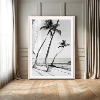 16582004-MGV-CV-24X36-Black and White Tropical Palm Trees Canvas Wall Art – Minimalist Coastal Photography, Large Framed Print for Home, Office, Living