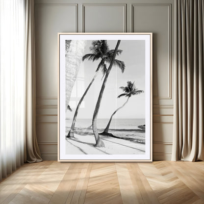 16582004-MGV-CV-24X36-Black and White Tropical Palm Trees Canvas Wall Art – Minimalist Coastal Photography, Large Framed Print for Home, Office, Living