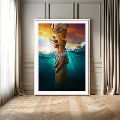 68298058-MGV-CV-24X36-Inspirational Wall Art – Helping Hands Canvas Print, Powerful Ocean and Light Photography Decor for Bedroom, Living Room, Office