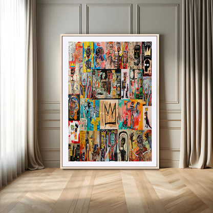 58689-MGV-CV-24X36-Basquiat Style Wall Art Canvas Print, Framed Neo Expressionism Art Picture Print, Street Art Perfect Urban Contemporary Decor