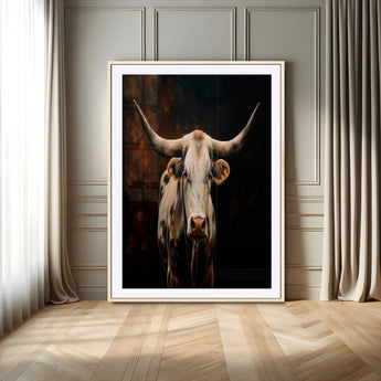 11823-MGV-CV-24X36-Texas Longhorn Wall Art Canvas Print, Framed Western Bull Art Picture Print, Rustic Cow Perfect Rustic Western Decor Artwork