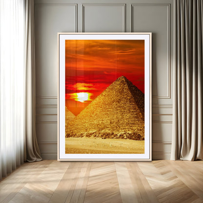 13047-MGV-CV-24X36-Pyramids Giza Wall Art – Golden Sunset Egypt Canvas Print, Ancient World Landmark Photography Decor for Living Room, Office, Study