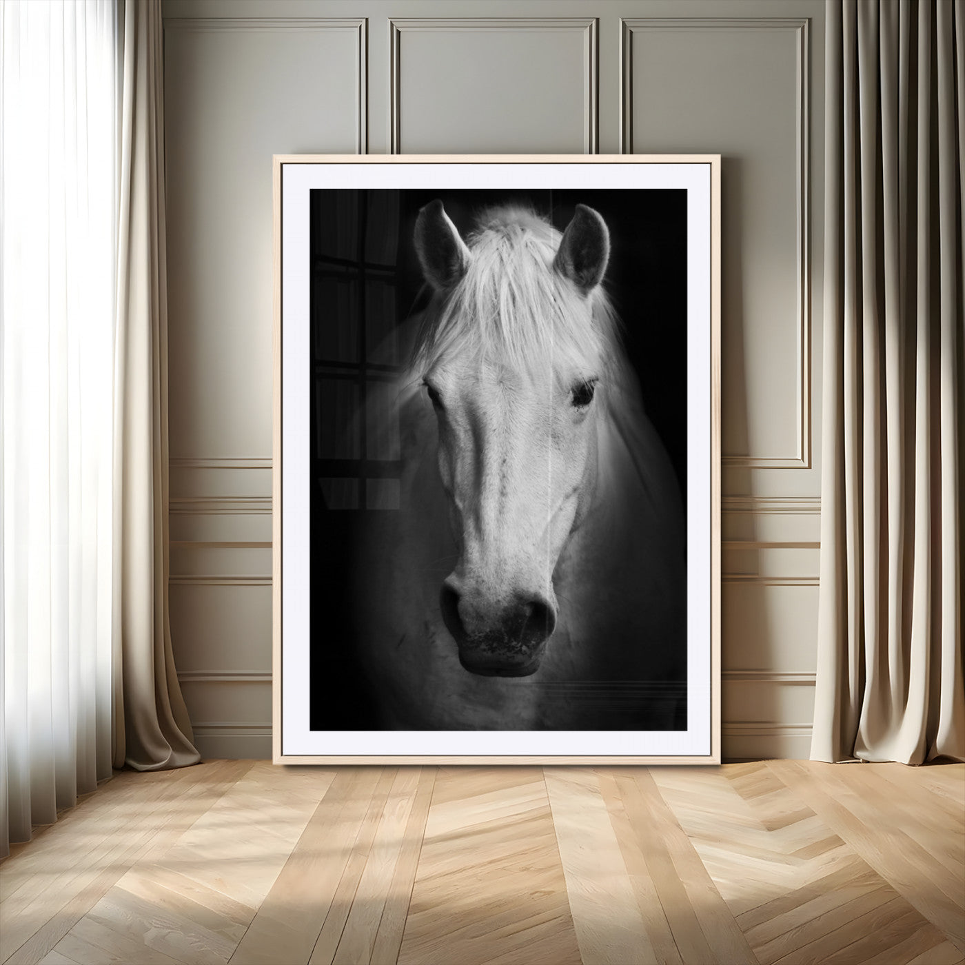36639-MGV-CV-24X36-Large Wall Art White Horse on Black Background Canvas Print
