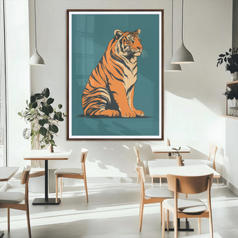 45688-MGC-FP-24x36_Walnut-Tiger Wall Art – Bold Jungle Cat Canvas Print, Modern Wildlife Animal Decor for Living Room, Bedroom, Office or Nature Inspired