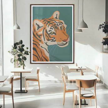 94447-MGC-FP-24x36_Walnut-Tiger Portrait Wall Art – Bold Wildlife Canvas Print of Fierce Jungle Cat Face, Modern Animal Home Decor for Living Room, Office