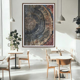Test1-MGC-FP-24x36_Walnut-Rustic Tree Ring Wall Art – Abstract Wood Grain Canvas Print, Natural Blue and Red Toned Artwork for Living Room, Bedroom, Office