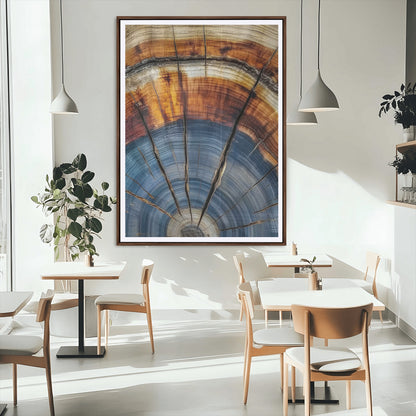 47703729-MGC-FP-24x36_Walnut-Tree Rings Wall Art Canvas Print, Framed Wood Texture Art Picture Print, Blue Grain Perfect Rustic Modern Decor Artwork