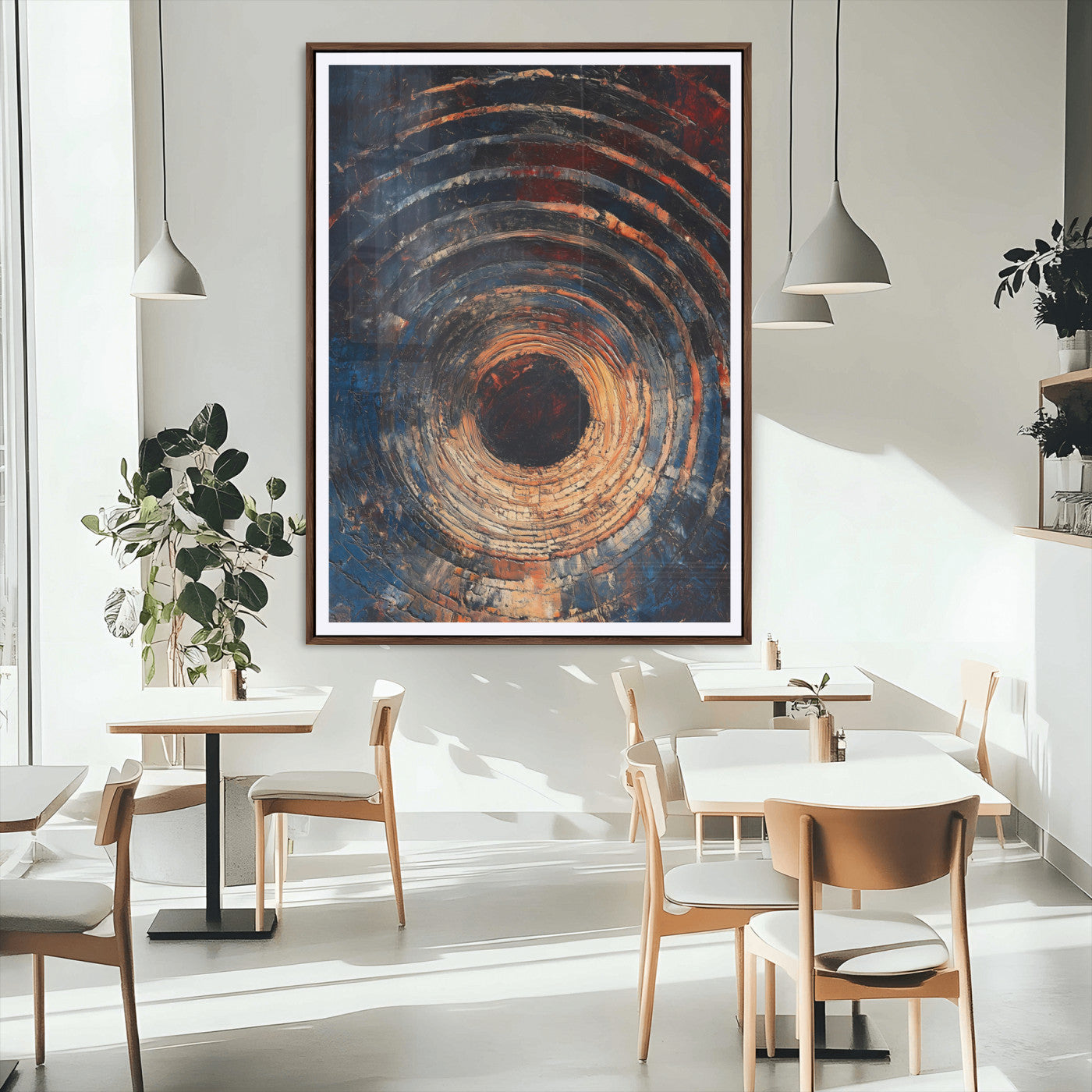 95449028-MGC-FP-24x36_Walnut-Textured Spiral Wall Art Canvas Print, Framed Abstract Void Art Picture Print, Wooden Vortex Perfect Modern Industrial Decor