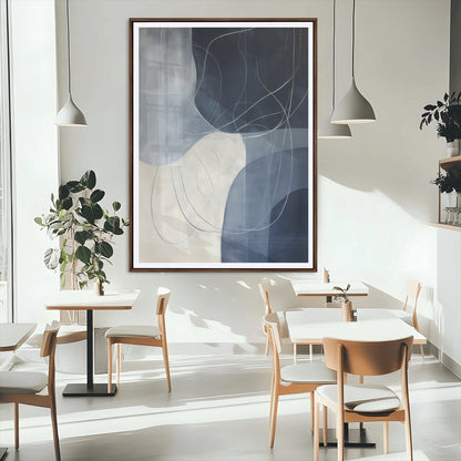 62566633-MGC-FP-24x36_Walnut-Navy Abstract Wall Art Canvas Print, Framed Minimal Lineart Art Picture Print, Abstract Shapes Perfect Minimalist Abstract Decor