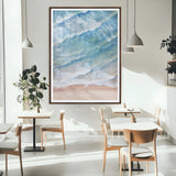 81208260-MGC-FP-24x36_Walnut-Aerial Ocean Wall Art Canvas Print, Framed Blue Waves Art Picture Print, Sandy Shoreline Perfect Modern Coastal Decor Artwork