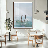 14351555-MGC-FP-24x36_Walnut-Ocean Splash Wall Art Canvas Print, Framed Playful Beach Art Picture Print, Coastal Summer Perfect Coastal Contemporary Decor