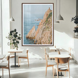 74527880-MGC-FP-24x36_Walnut-Cliff Divers Wall Art Canvas Print, Framed Ocean Adventure Art Picture Print, Coastal Movement Perfect Adventurous Coastal Decor