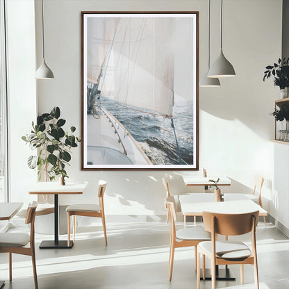 95570785-MGC-FP-24x36_Walnut-Sailing Boat Wall Art Canvas Print, Framed Bright Nautical Art Picture Print, Sailing Sea Perfect Coastal Minimalist Decor Artwork