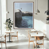 96853328-MGC-FP-24x36_Walnut-Cliff Diving Wall Art Canvas Print, Framed Turquoise Sea Art Picture Print, Ocean Adventure Perfect Coastal Minimalist Decor