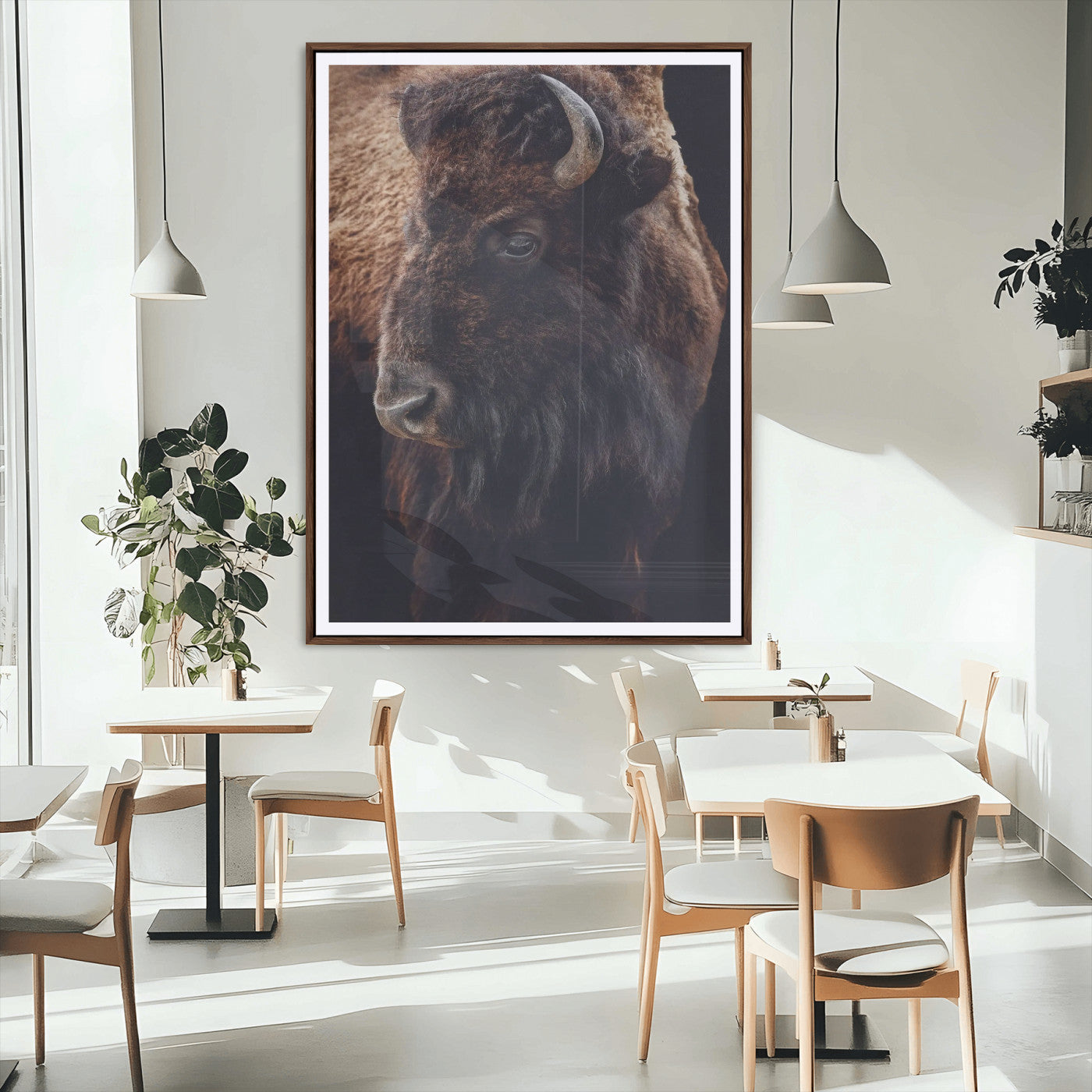 56758157-MGC-FP-24x36_Walnut-Bison Portrait Wall Art Canvas Print, Framed Rustic Wall Accent Art Picture Print, Lodge Style Perfect Rustic Lodge Decor Artwork