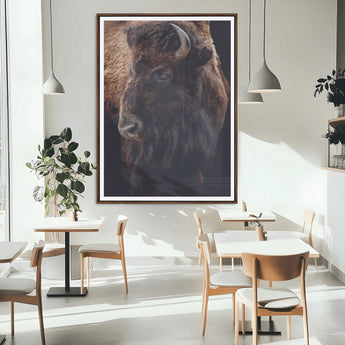 56758157-MGC-FP-24x36_Walnut-Bison Portrait Wall Art Canvas Print, Framed Rustic Wall Accent Art Picture Print, Lodge Style Perfect Rustic Lodge Decor Artwork
