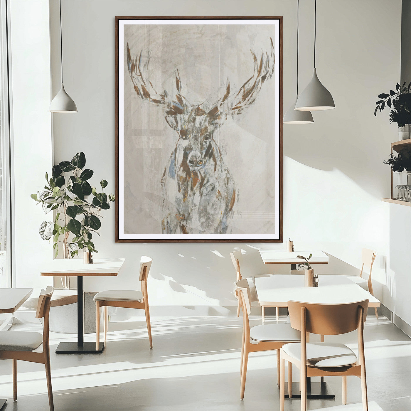 79642067-MGC-FP-24x36_Walnut-Abstract Deer Wall Art Canvas Print, Framed Lodge Style Decor Art Picture Print, Rustic Animal Wall Perfect Lodge Cabin Style
