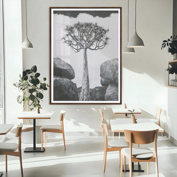 60628080-MGC-FP-24x36_Walnut-Bold Tree Silhouette Wall Art Canvas Print, Framed Sculptural Tree Shape Art Picture Print, Desert Tree Perfect Modern Desert