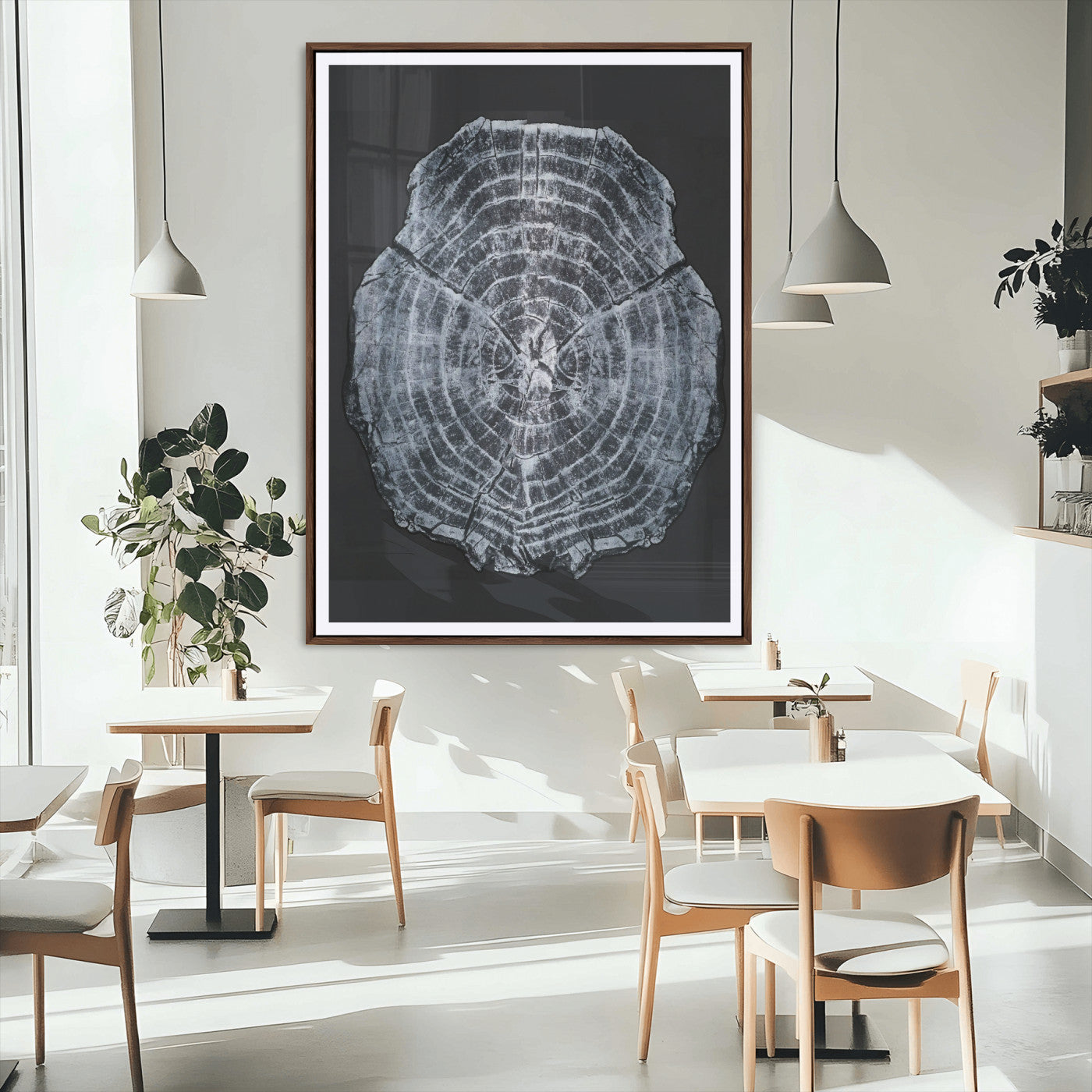 67859667-MGC-FP-24x36_Walnut-Tree Ring Wall Art Wall Art Canvas Print, Framed Wood Slice Canvas Art Picture Print, Monochrome Nature Decor Perfect Modern