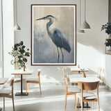 68368019-MGC-FP-24x36_Walnut-Blue Heron Art Wall Art Canvas Print, Framed Crane Bird Painting Art Picture Print, Elegant Wildlife Scene Perfect Coastal