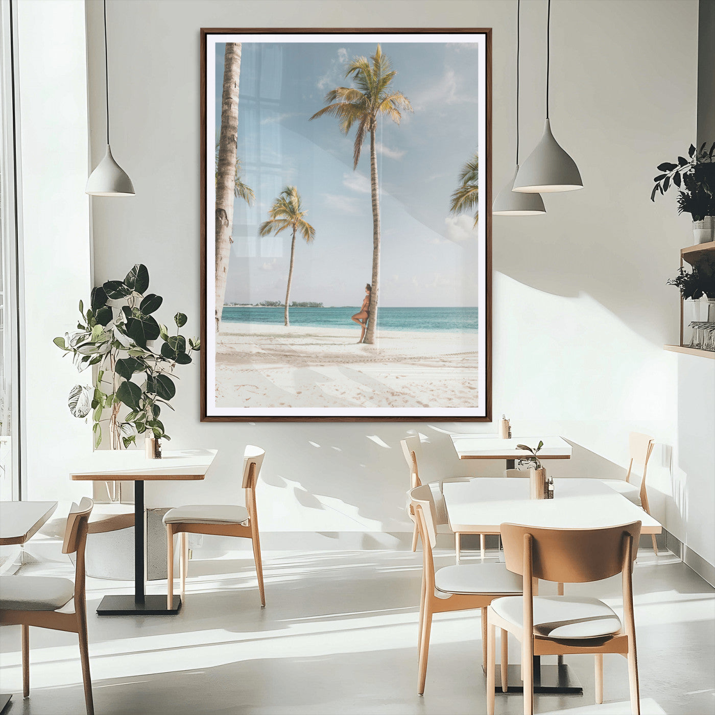 27750035-MGC-FP-24x36_Walnut-Tropical Beach Scene Wall Art Canvas Print, Framed Palm Tree Photography Art Picture Print, Island Paradise Decor Perfect Coastal