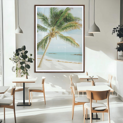 83804429-MGC-FP-24x36_Walnut-Palm Tree Wall Art Canvas Print, Framed Tropical Beach Art Picture Print, Soft Sand Perfect Tropical Coastal Decor Artwork