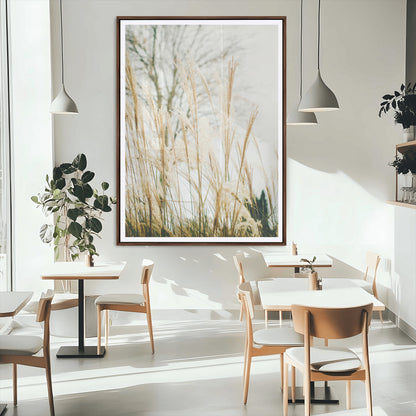 17571705-MGC-FP-24x36_Walnut-Pampas Grass Wall Art Canvas Print, Framed Neutral Tones Art Picture Print, Minimalist Nature Perfect Boho Minimalist Decor