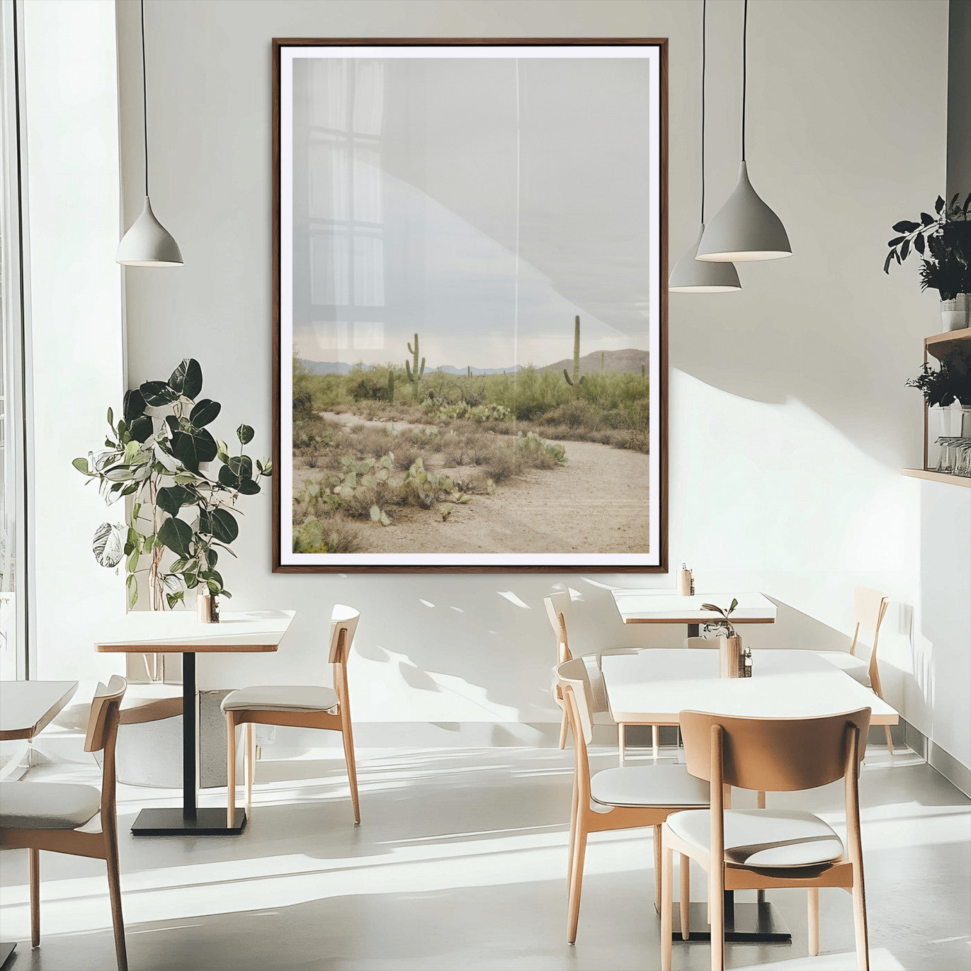 55042528-MGC-FP-24x36_Walnut-Minimalist Landscape Wall Art Canvas Print, Framed Rustic Boho Canvas Art Picture Print, Earthy Tones Art Perfect Southwestern