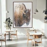27690436-MGC-FP-24x36_Walnut-Snowy Buffalo Wall Art Canvas Print, Framed Wildlife Photography Art Picture Print, Rustic Lodge Perfect Rustic Lodge Decor Decor