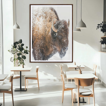 27690436-MGC-FP-24x36_Walnut-Snowy Buffalo Wall Art Canvas Print, Framed Wildlife Photography Art Picture Print, Rustic Lodge Perfect Rustic Lodge Decor Decor