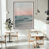 89450227-MGC-FP-24x36_Walnut-Minimalist Seascape Wall Art Canvas Print, Framed Soft Pastel Sunset Art Picture Print, Tranquil Ocean Perfect Minimalist Coastal