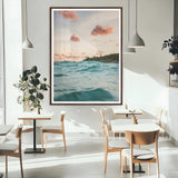 13960366-MGC-FP-24x36_Walnut-Tropical Seascape Wall Art Canvas Print, Framed Sunset Ocean Art Picture Print, Coastal Aesthetic Perfect Coastal Bohemian Decor