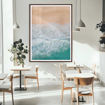 91434062-MGC-FP-24x36_Walnut-Beach Aerial Wall Art Canvas Print, Framed Soft Waves Art Picture Print, Ocean Tranquility Perfect Coastal Minimalist Decor