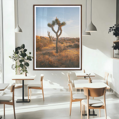 90776393-MGC-FP-24x36_Walnut-Joshua Tree Wall Art Canvas Print, Framed Golden Hour Desert Art Picture Print, Sunset Glow Perfect Southwestern Boho Decor