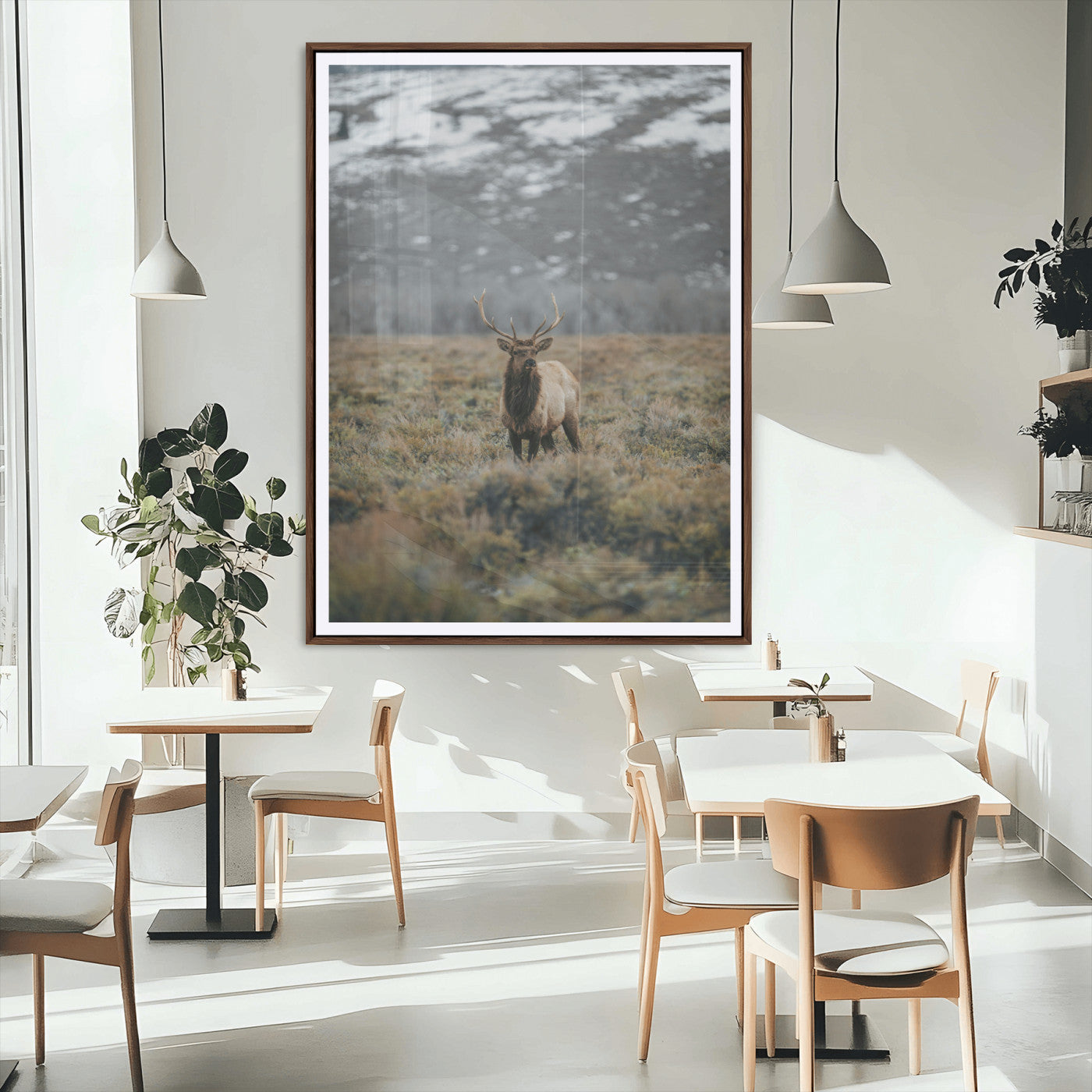 80105083-MGC-FP-24x36_Walnut-Wild Elk Wall Art Canvas Print, Framed Mountain Wilderness Art Picture Print, Majestic Animal Perfect Rustic Lodge Decor Artwork