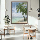 80489589-MGC-FP-24x36_Walnut-Tropical Beach Palm Trees Canvas Print – Island Coastal Wall Art, Bright Ocean Horizon Photography for Bathroom, Lounge & Vacation