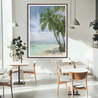 80489589-MGC-FP-24x36_Walnut-Tropical Beach Palm Trees Canvas Print – Island Coastal Wall Art, Bright Ocean Horizon Photography for Bathroom, Lounge & Vacation