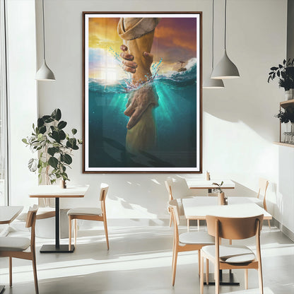 68298058-MGC-FP-24x36_Walnut-Inspirational Wall Art – Helping Hands Canvas Print, Powerful Ocean and Light Photography Decor for Bedroom, Living Room, Office