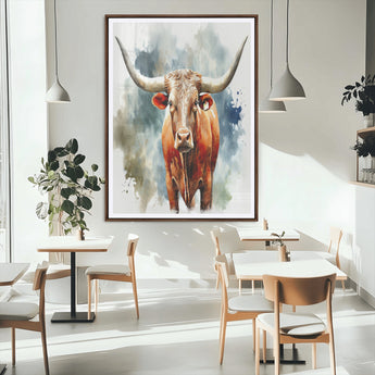 39803-MGC-FP-24x36_Walnut-Texas Longhorn Wall Art Canvas Print, Framed Rustic Cattle Art Picture Print, Western Bull Perfect Rustic Western Decor Artwork