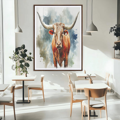 39803-MGC-FP-24x36_Walnut-Texas Longhorn Wall Art Canvas Print, Framed Rustic Cattle Art Picture Print, Western Bull Perfect Rustic Western Decor Artwork