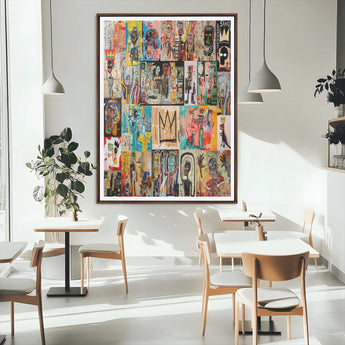 58689-MGC-FP-24x36_Walnut-Basquiat Style Wall Art Canvas Print, Framed Neo Expressionism Art Picture Print, Street Art Perfect Urban Contemporary Decor